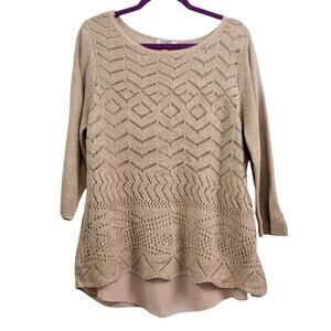 roz&Ali Tan‎ Combo Pullover Crochet Sweater Size 1X